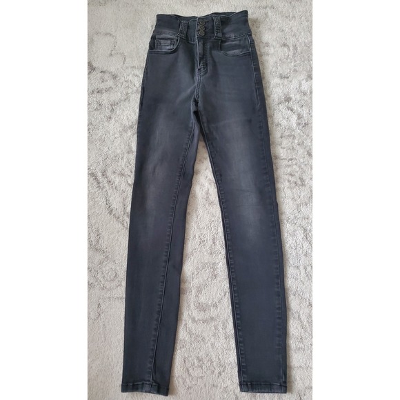 KanCan Denim - KanCan Signature High Rise Skinny Jeans Faded Black Triple Button Size 24